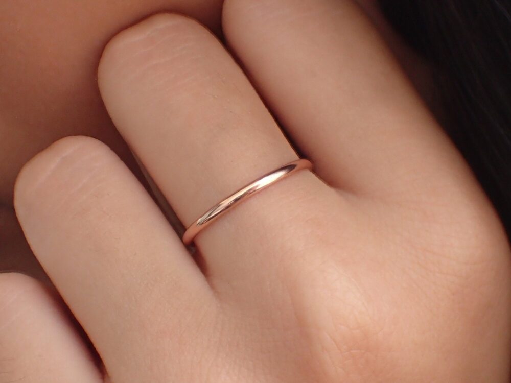 1.5mm Simple Thin Plain Wedding Band, 14K Solid Gold Smooth Dainty Stackable Band