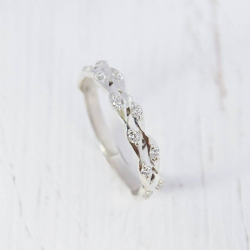 Unique Womens Silver Wedding Band, Art Deco Band, For Her, Cz Wedding Small Dainty Band