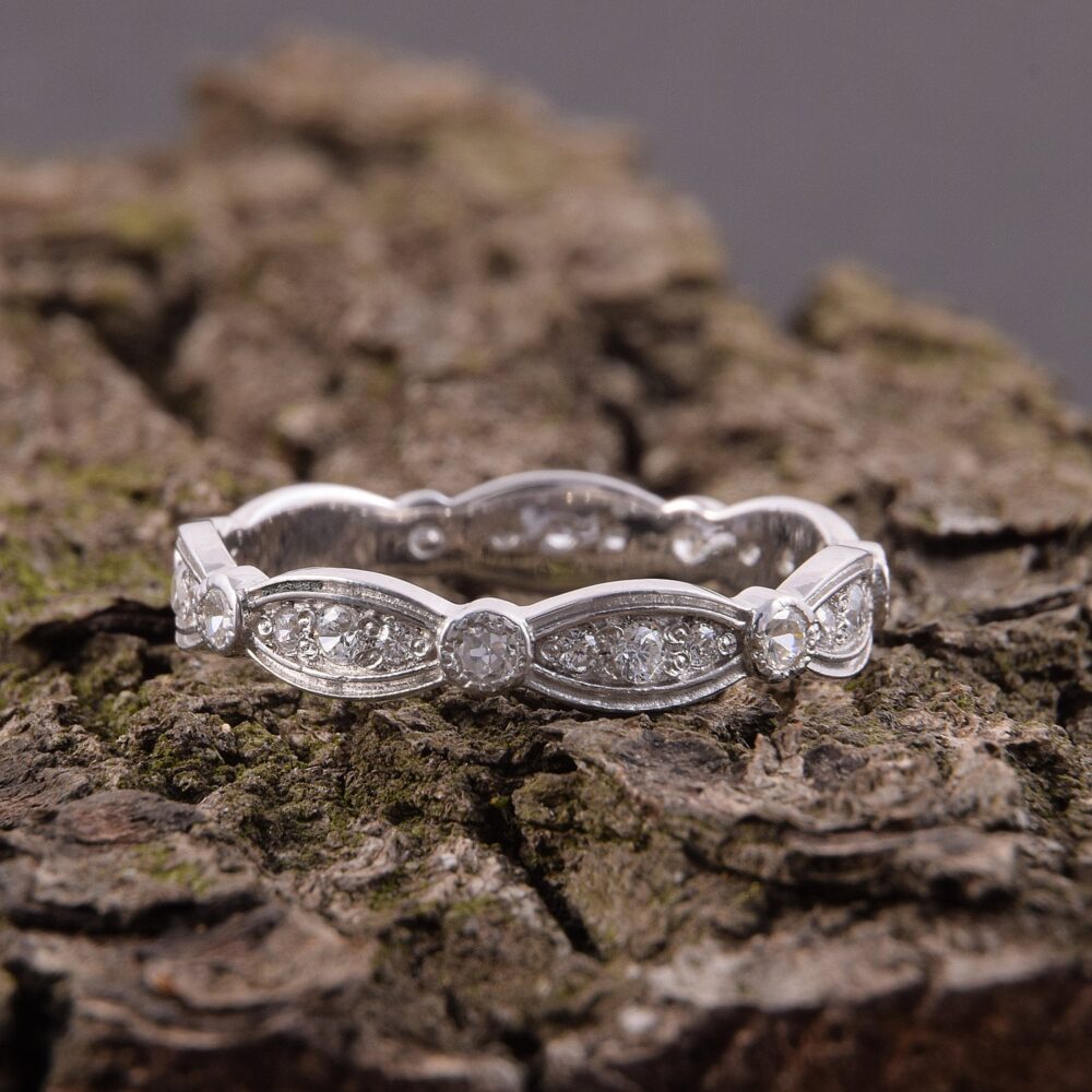 Half Eternity Art Deco Wedding Band For Her, Unique Sterling Silver Womens White Cz Band, Gift Woman, Ring Girlfriend