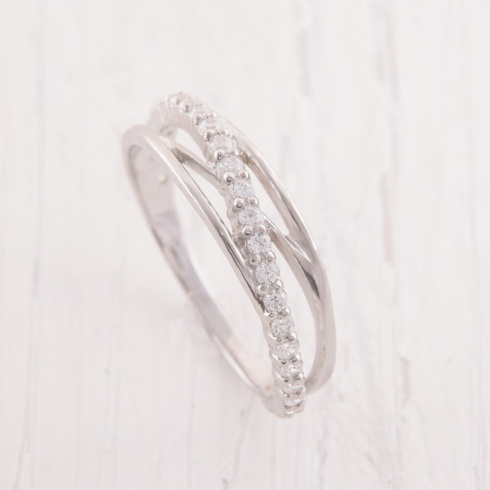 Unique Womens Twisted Wedding Band, Silver Band, Cz Band For Her, Eternity