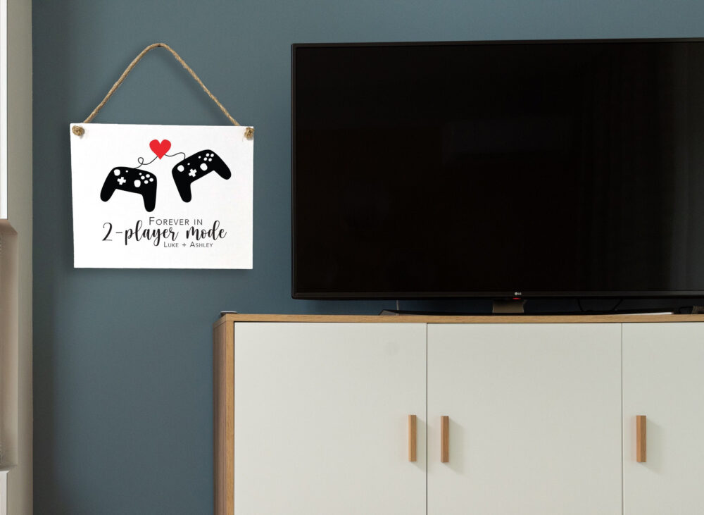 Forever in 2-Player Mode, Cute Video Game Decor, Anniversary Gift, Valentine's Day Wedding Memory On Rope Board, Canvas Panel
