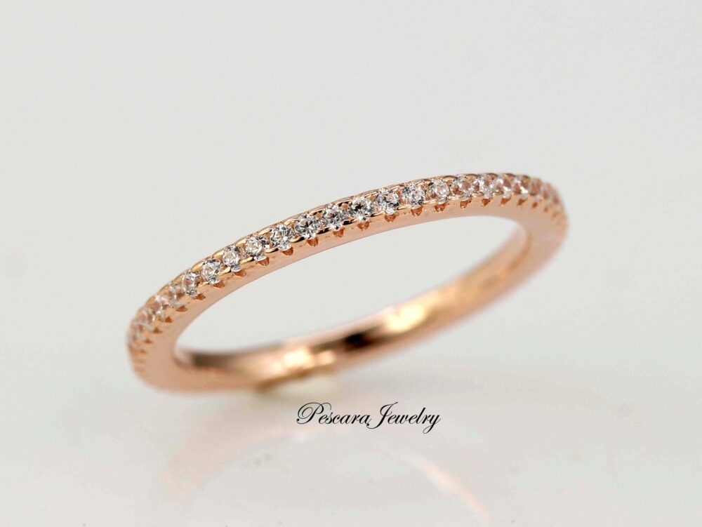 Rose Gold Wedding Band, Full Eternity Band Ring, Engagement Ring, Thin Cz Ring Band, Micro Pave Matching Stacking Ring