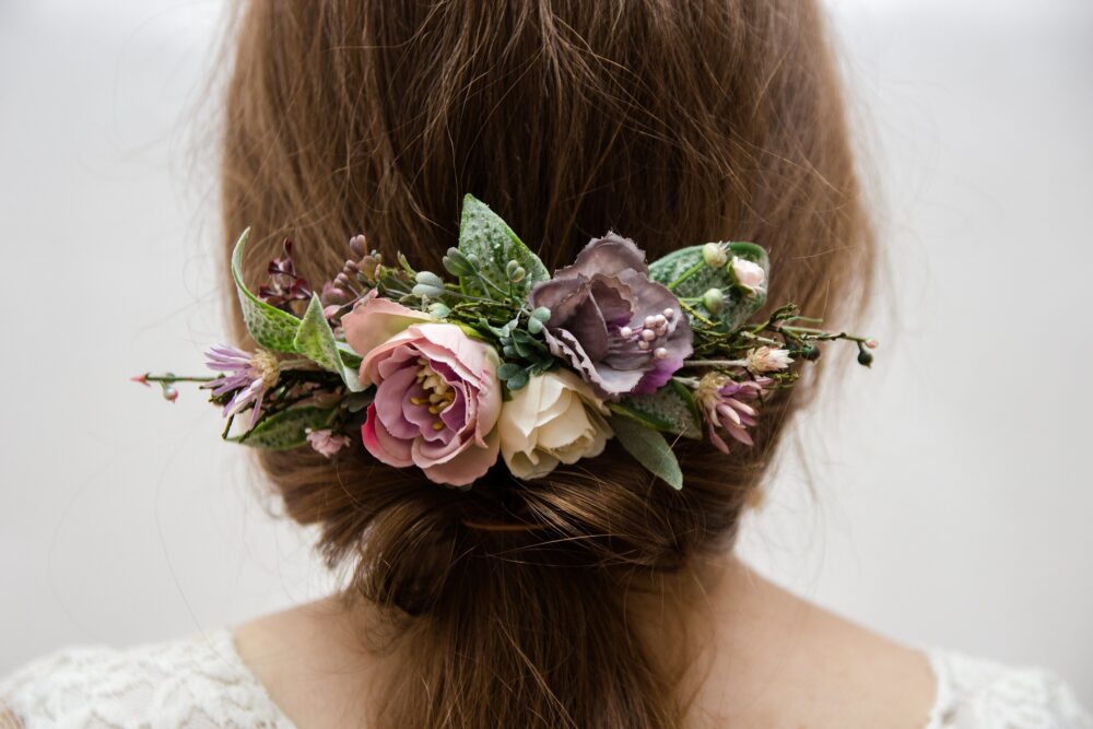 Bridal Flower Comb, Wedding Hair Boho Wedding Mauve Floral Bridesmaid Floral Piece, Purple Comb