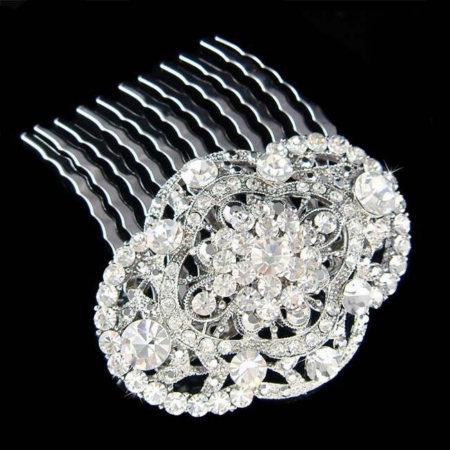 Swarovski Crystal Victorian Royal Vintage Style Flower Floral Rhinestone Bridal Wedding Head Piece Hair Comb Fascinator Jewelry Adornment