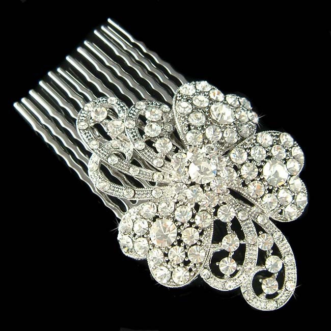 Swarovski Crystal Heart Flower Floral Curve Wave Rhinestone Bridal Wedding Head Piece Hair Comb Fascinator Jewelry Adornment - Ready To Ship