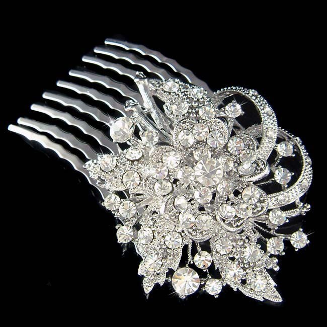Swarovski Crystal Beautiful Flower Floral Rhinestone Bridal Wedding Head Piece Hair Comb Fascinator Jewelry Elegant - Ready To Ship
