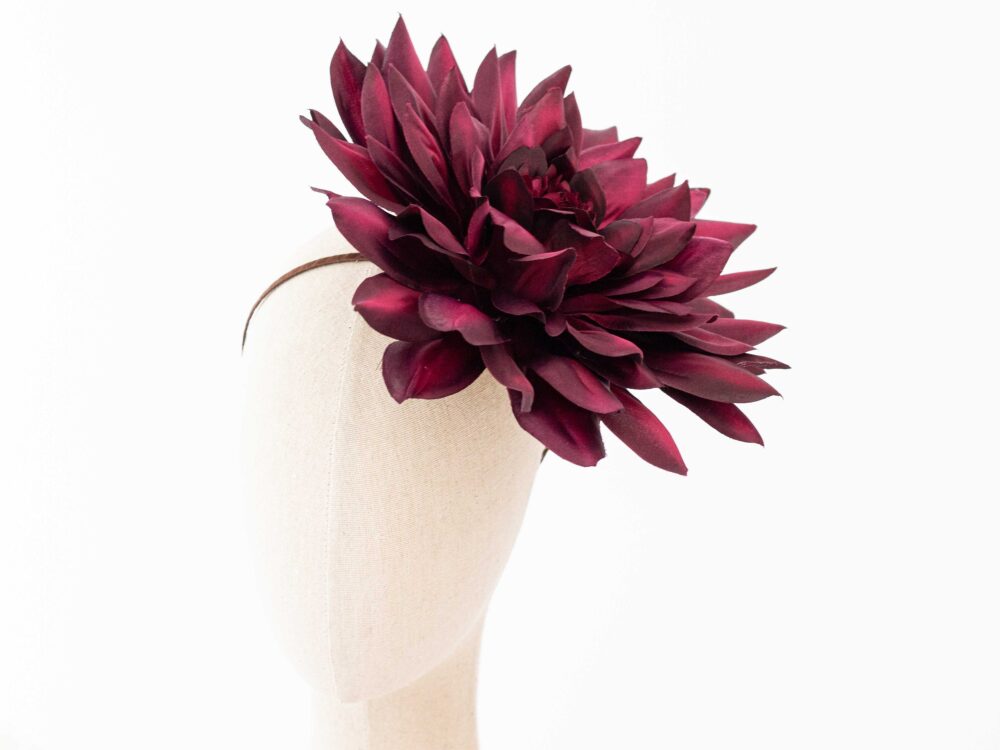 Burgundy Dahlia Flower Headband Large Floral Fascinator