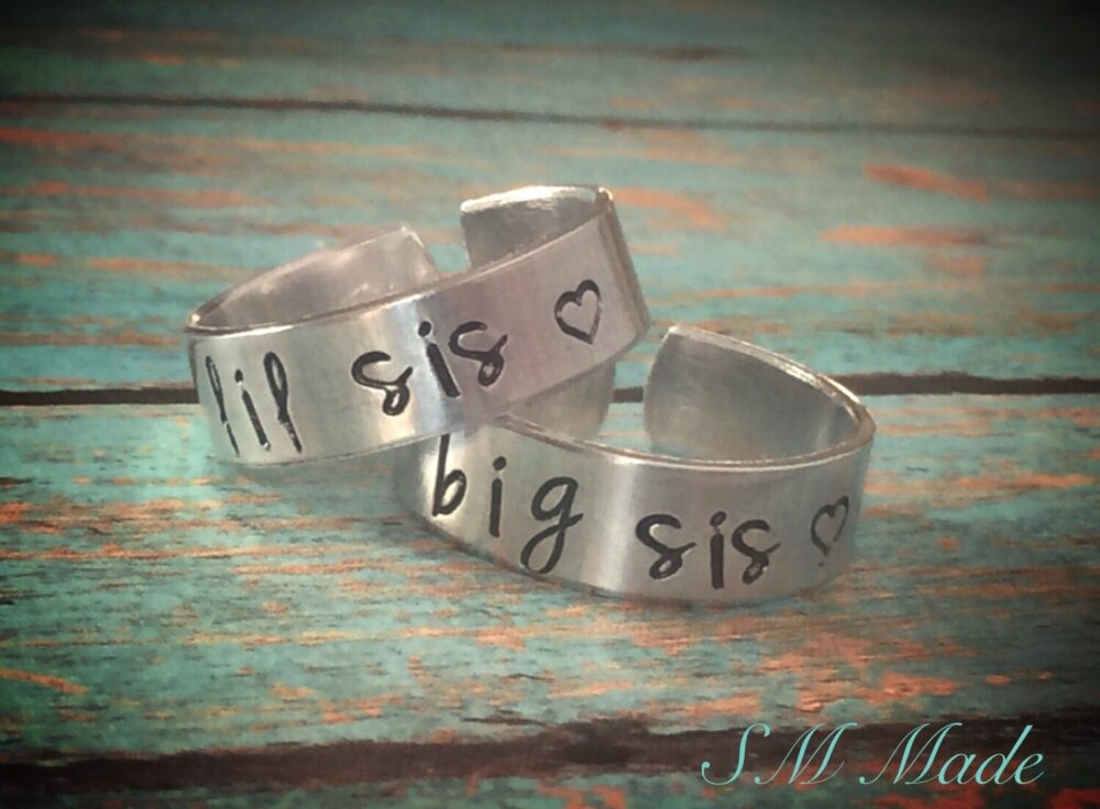 Big Sister, Little Sister Ring Set - Hand Stamped Very Sturdy Great Gift Fun Piece Of Jewelry