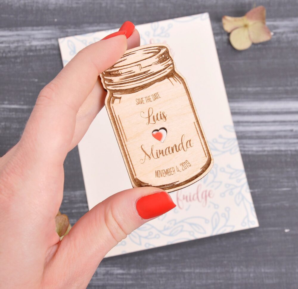 Mason Jar Save The Date, Wood Date Cards, Card