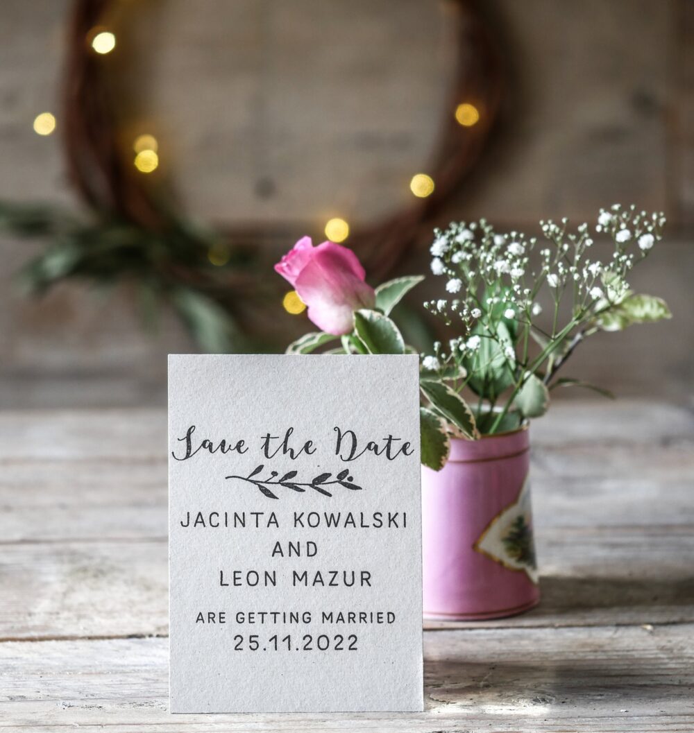 Eco-Friendly Custom Wedding Save The Date Rubber Stamp | Personalized Botanical Diy Stationery