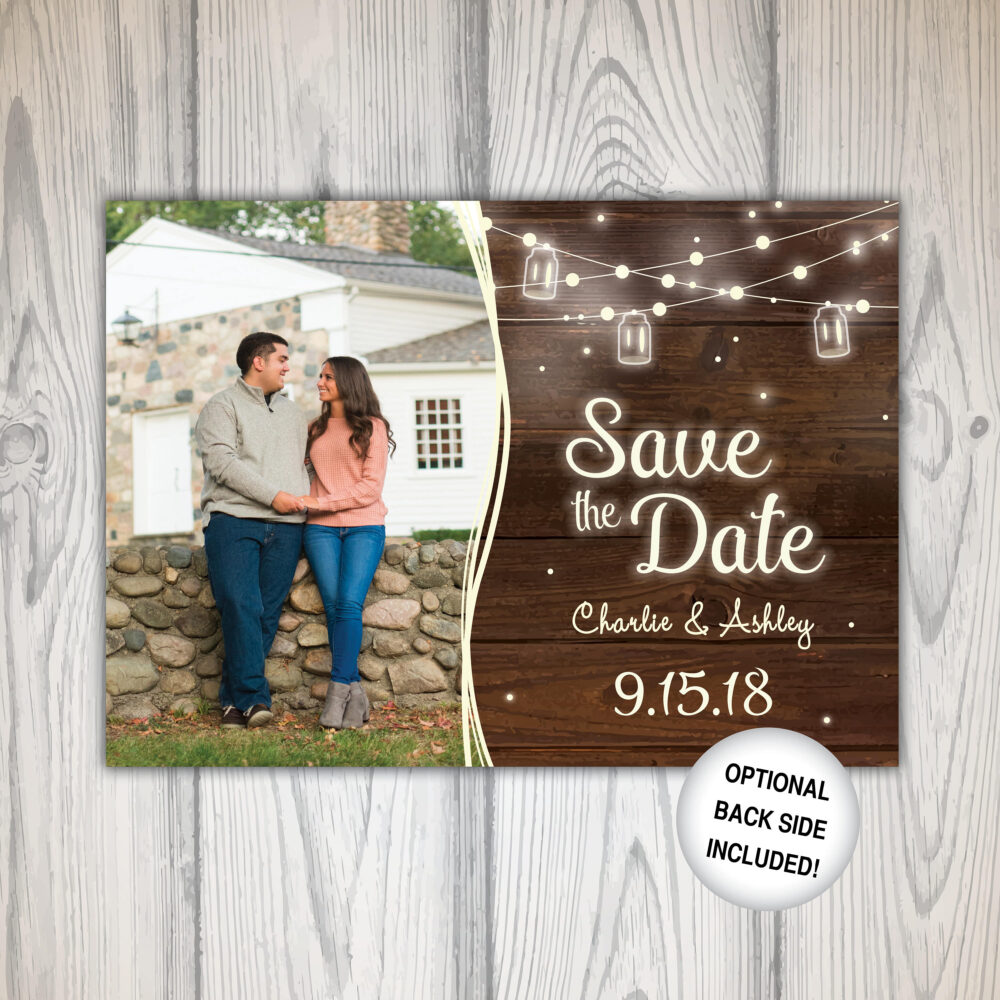 Rustic Save The Date With Photo | With Photos Wood String Lights Template Multiple