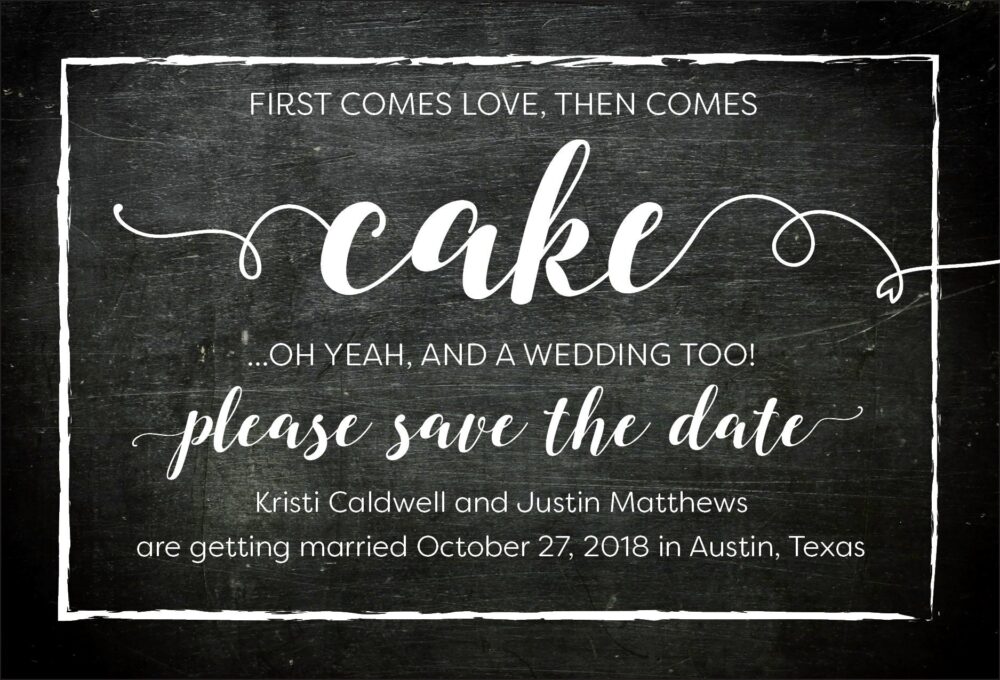 First Comes Love Then Cake Save The Date Postcards