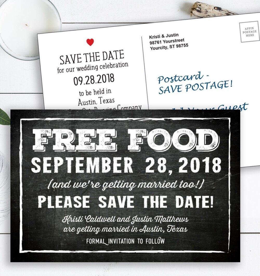 Free Food Save The Date Postcards, Chalkboard Postcards