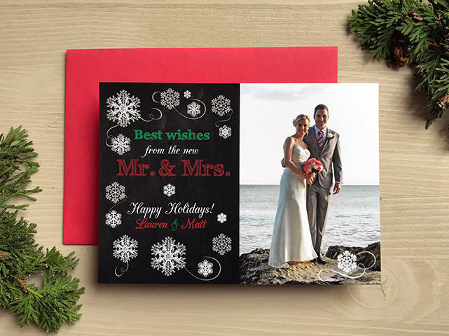 Best Wishes From The New Mr. & Mrs. Photo Holiday Christmas Card Save Date Wedding Dates
