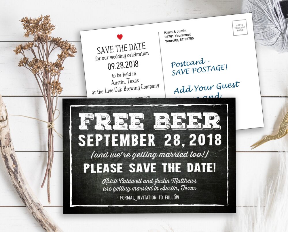 Free Beer Save The Date Postcards