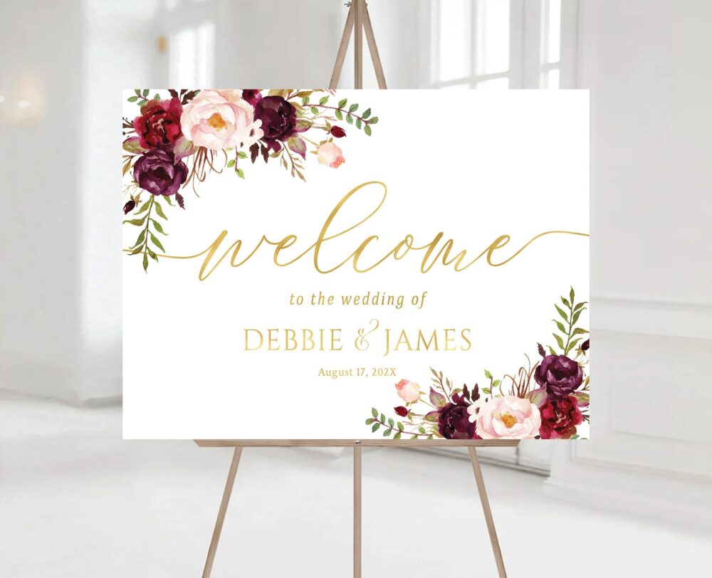 Wedding Welcome Sign, Signs, Blush Pink Decor, Burgundy Wedding Decor, Invitations, Signs