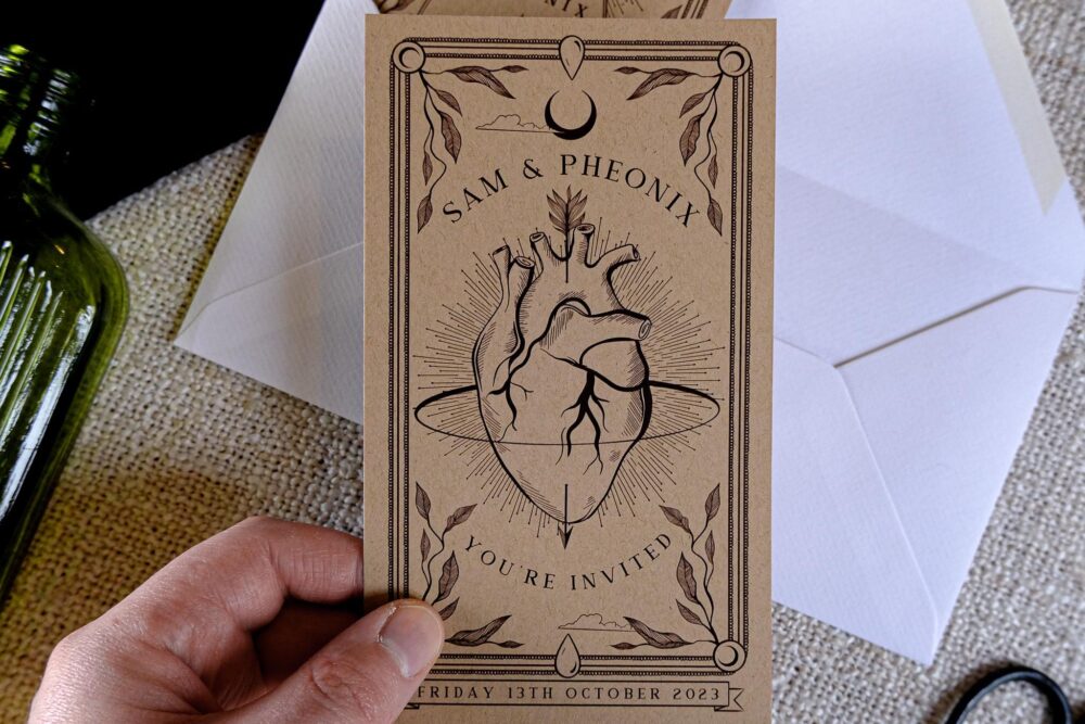 Rustic Anatomical Heart Save The Date - Personalised Wedding Card With Natural Brown & Vine Detail