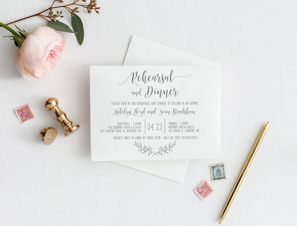 Rustic Elegance Rehearsal Invitation, Printed Pre Wedding Party Dinner Simple Rehearsal, Rc18002