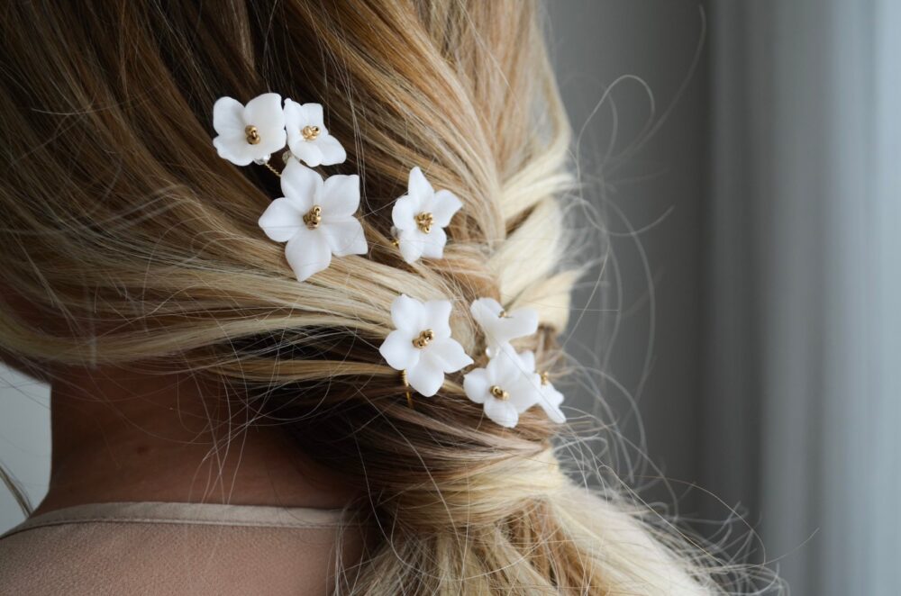 Wedding Ivory Flowers Hair Pins Set Of 4, Bridal Floral Pins, Ivory Gold Headpiece, Flower Accessories, Floral Design