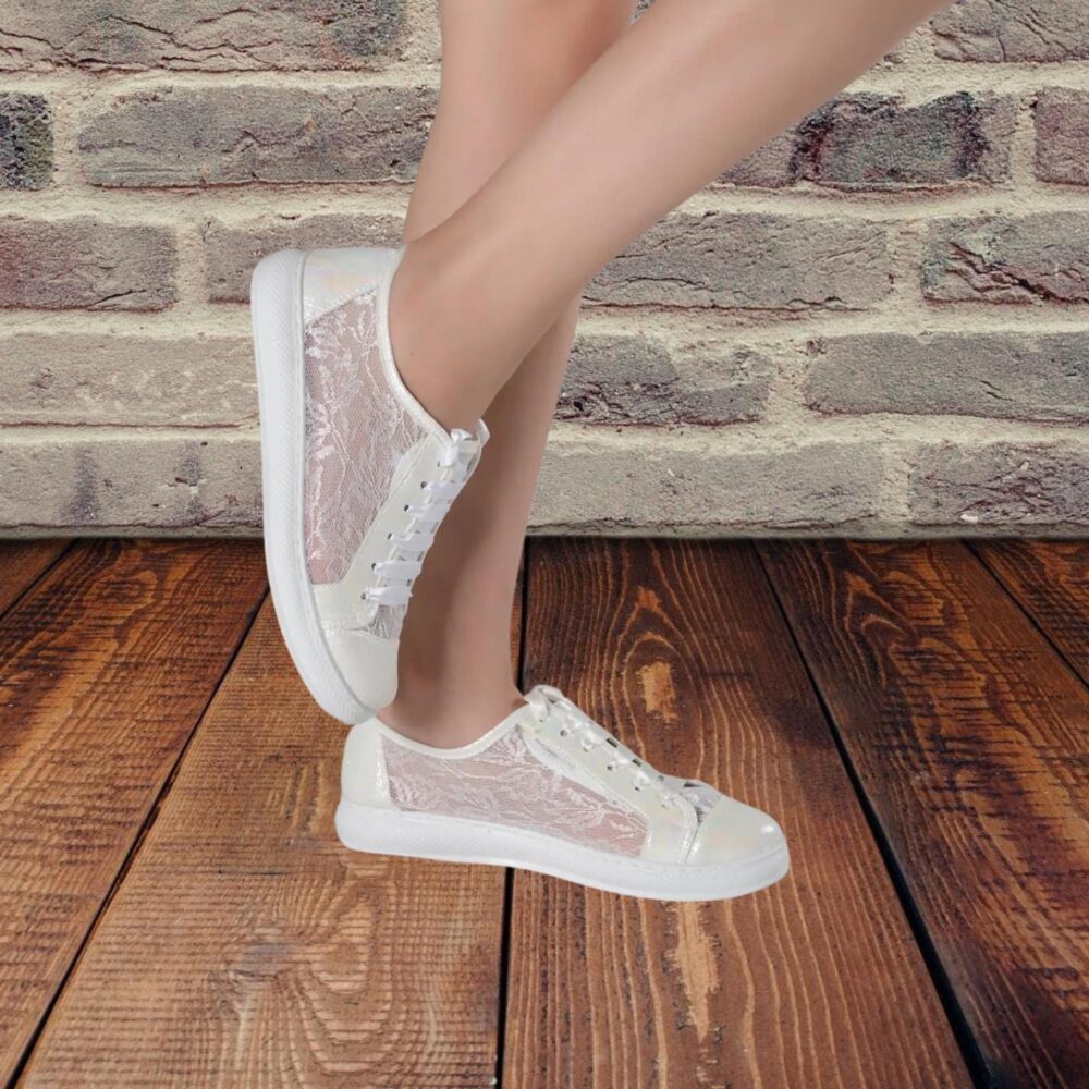Lace Wedding Sneakers Bridal Tulle Platform Shoes