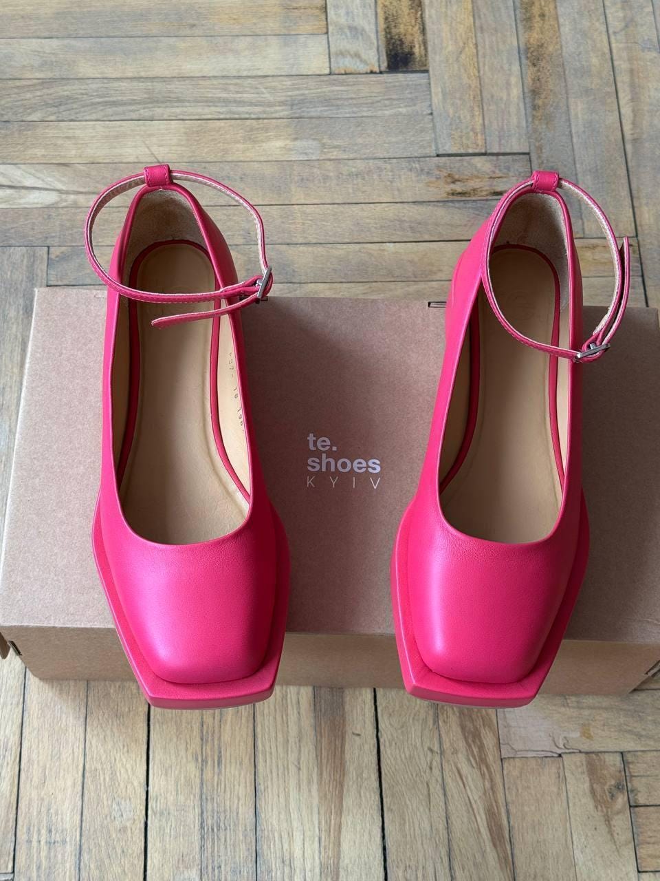 Bright Pink Leather Mary Janes Platform Shoes, Fairy Dress Cute Fantasy Summer Shoes