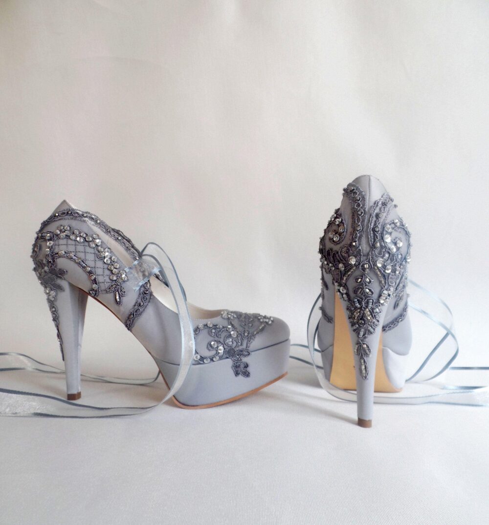 Silver Lace Wedding Shoes, Gray Bridal Shoes