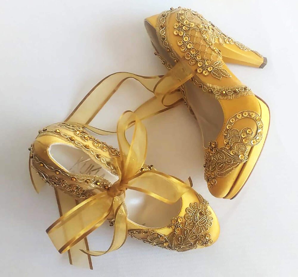 Gold Lace Wedding Shoes Bling Bridal Heels