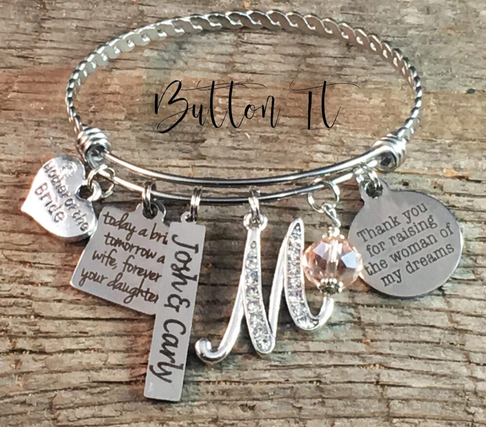 Mother Of The Bride Gift, Personalized Groom Bangle, Mom Gifts, in Law Gift From Bride Charm Bracelet