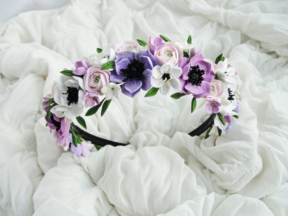 Lilac Purple Pink Bridal Tiara, Lilac Flower Girl, Bridesmaid Gift, Floral Wedding Accessories, Anemone Tiara
