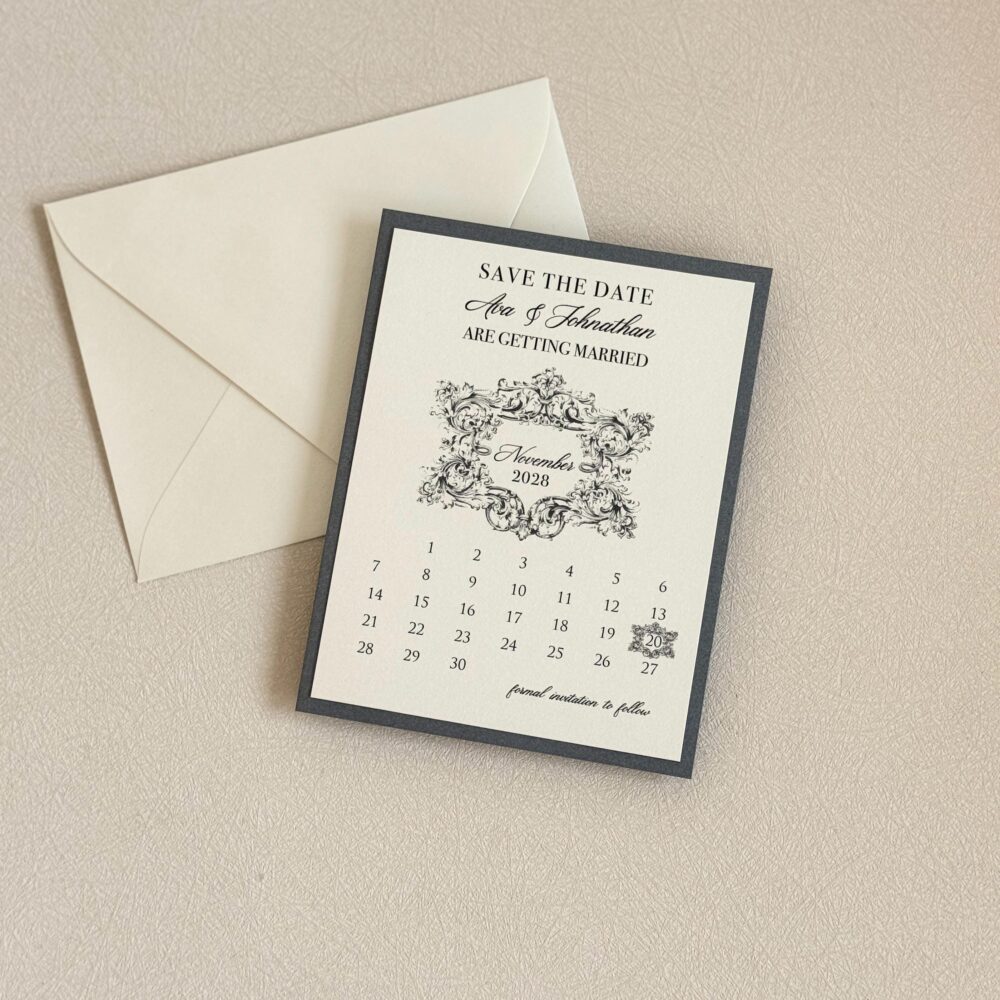 Rococo Wedding Save The Date Card Vintage Theme Custom Calendar Baroque Personalized Ivory Announcement