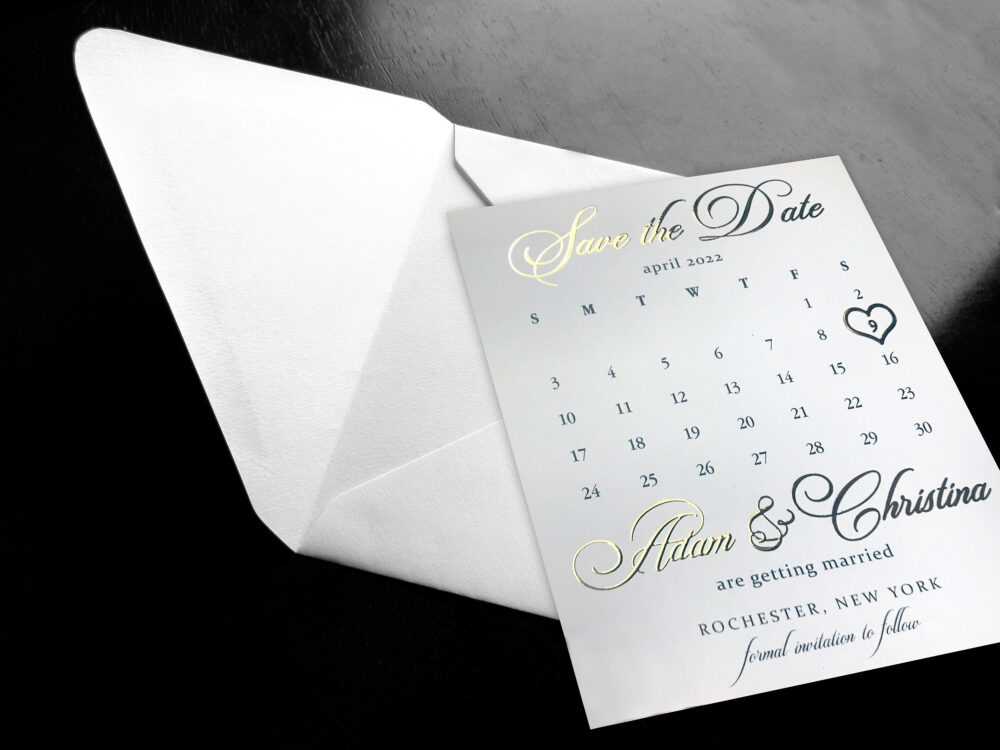 Save The Date Calendar Magnet Or Card. Raised Gold Silver Foil Printed Elegant Save Wedding Announcement