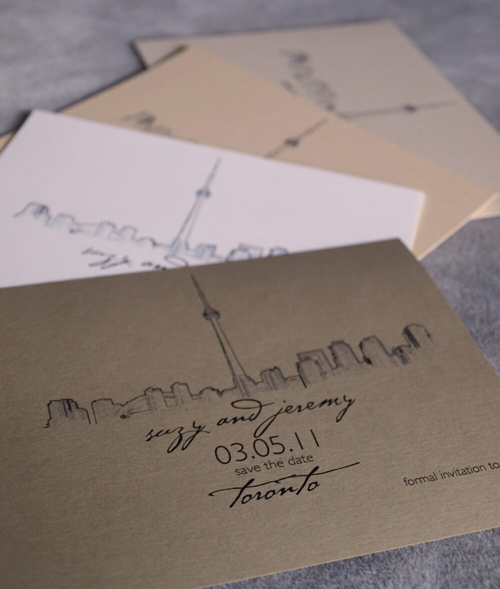 Toronto Skyline Wedding Save The Date - Metallic Gold Postcard Invitation