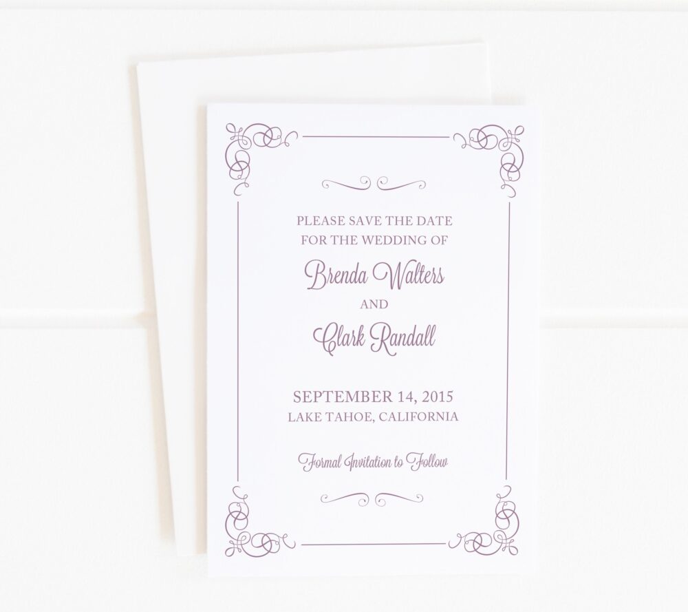 Wedding Save The Date | Extraordinary - Digital File, Printable, Diy, Pdf, Printed, Purple, Damask, Regale, Calligraphy, Magnet, Postcard