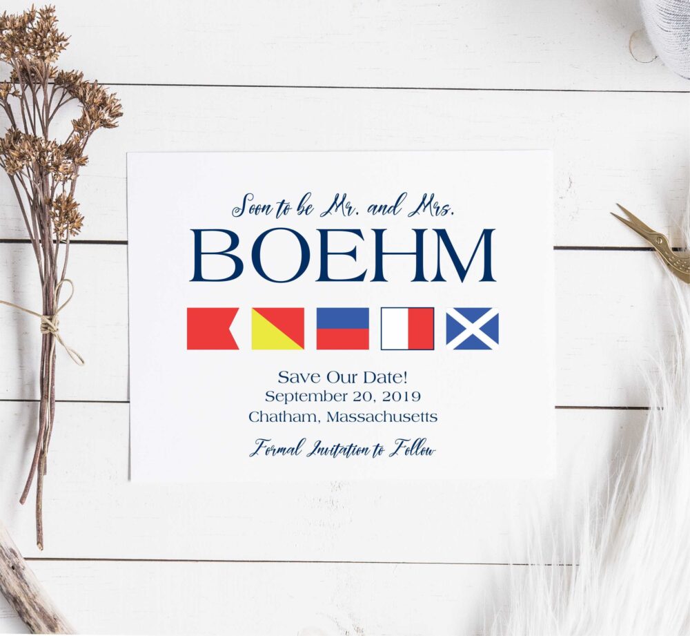 Nautical Flag Save The Date, Wedding, Coastal Sailing Cape Cod Save Date, Nantucket, Beach