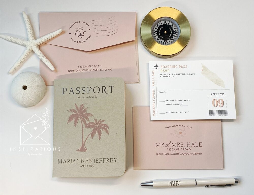 Passport Wedding Invitations, Destination Wedding, Beach Travel Theme Inspired