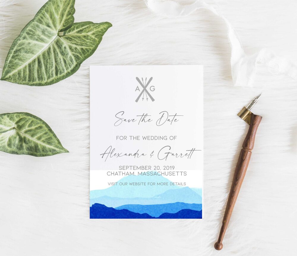 Ski Monogram Save The Date, Formal Elegant Save Date, Wedding Winter Dkiing Our Date