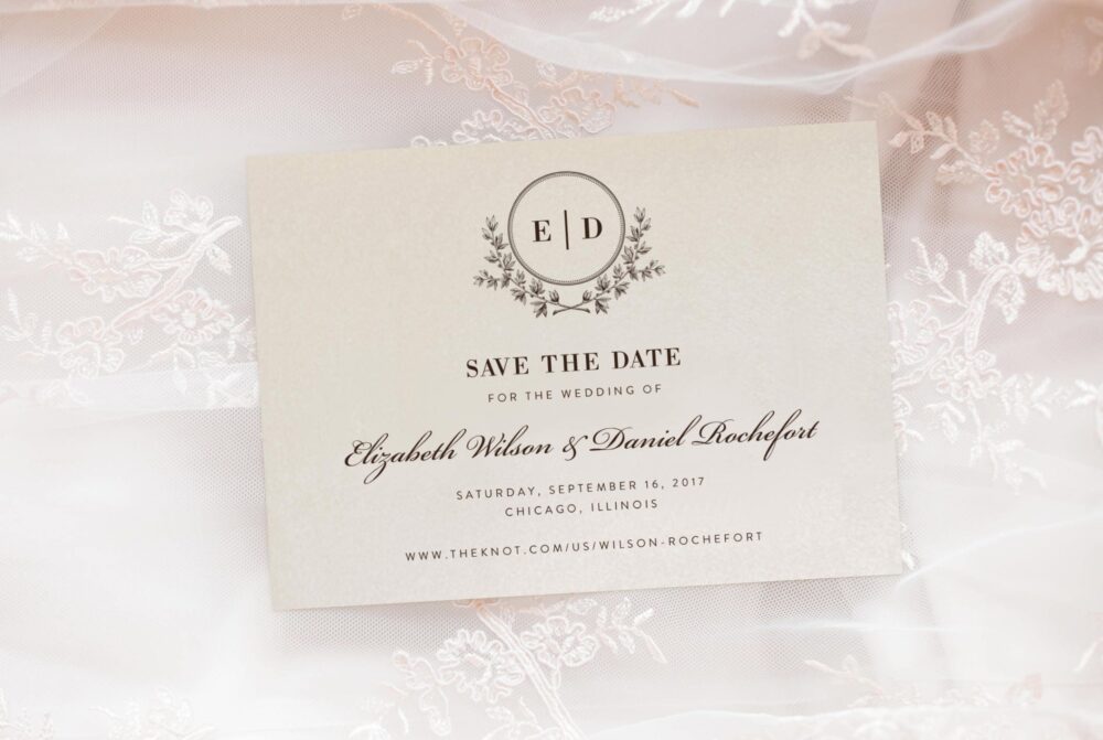 Elegant Monogram Wedding Save The Date Engagement Announcement Printed Cards With Envelopes