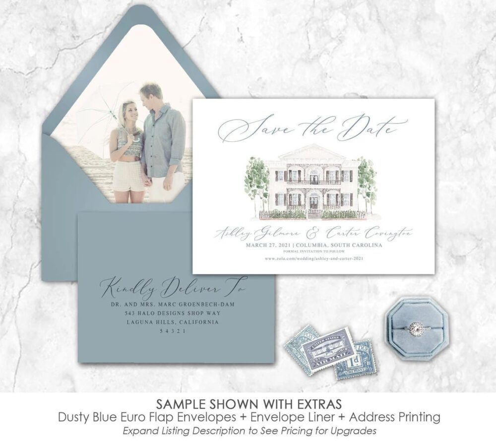 Custom Painted Venue Save The Date, Any Color, The Lace House, Save Date, Envelope Liner, Photo Date