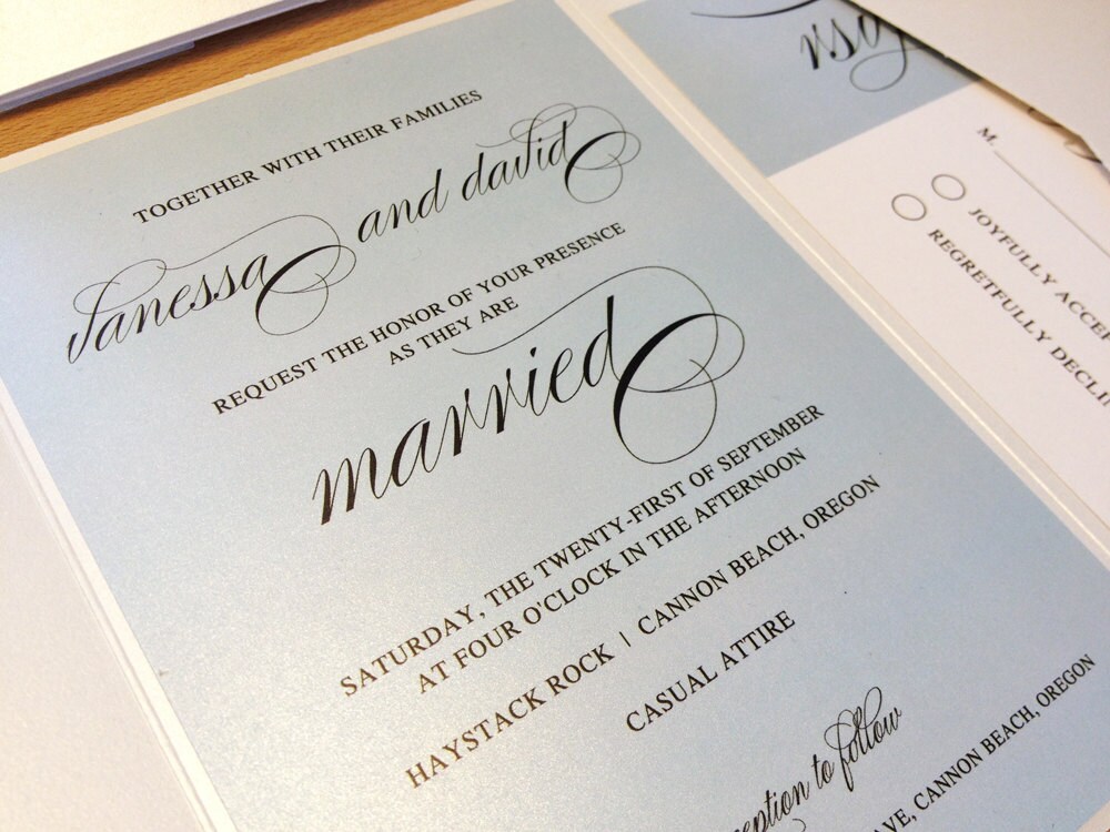 Sample Elegant Script Wedding Invitation, Blue Vintage Invitations, Shabby Chic Invitation