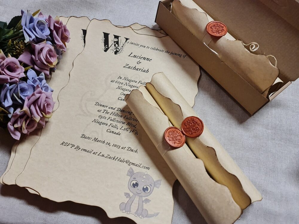 Vintage Wedding Scroll Invitation Handmade With Wax Seal Stamp, 70-80 Pieces
