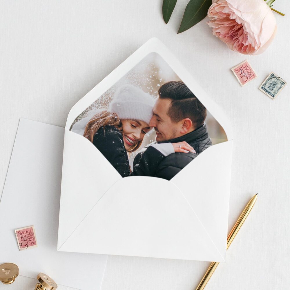 Personalized Wedding Envelope With Photo Liner. Romantic Invitation With Bride & Groom Photo. Custom Couple's