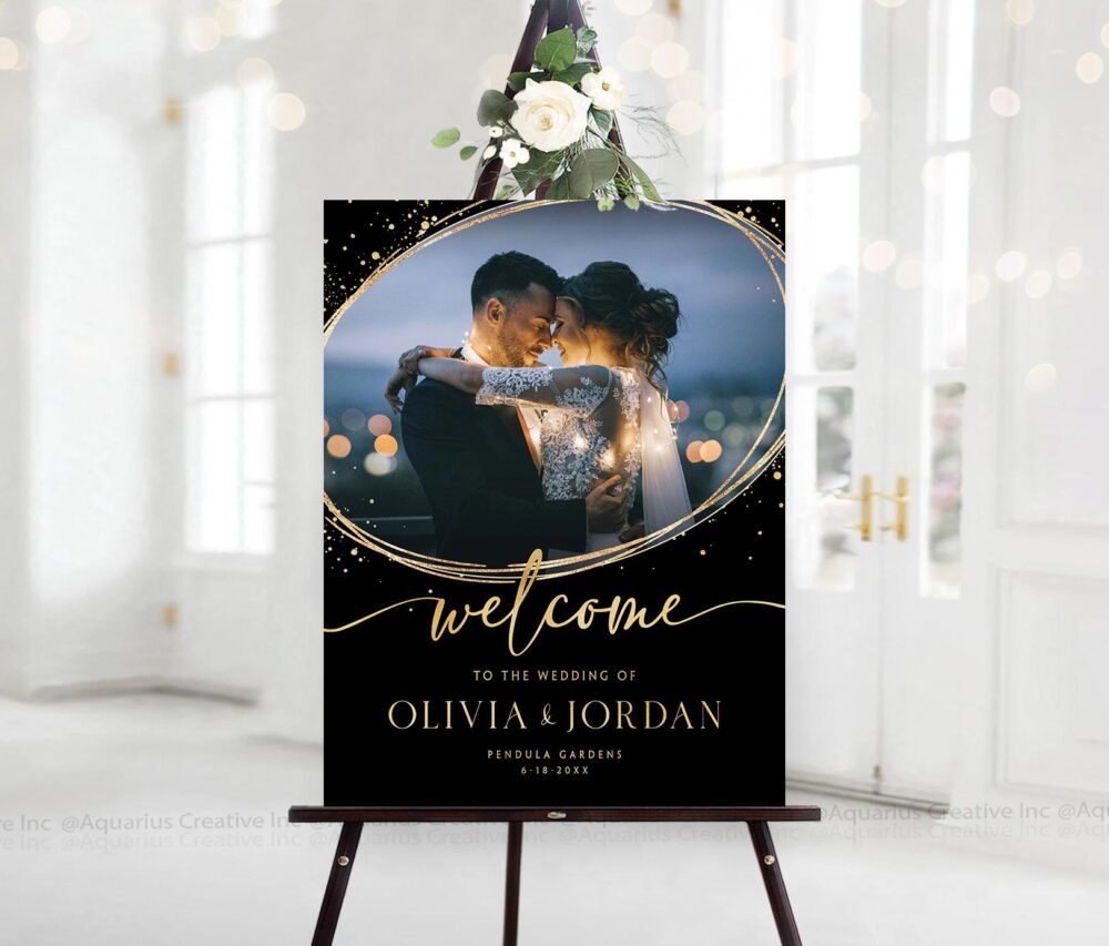 Wedding Welcome Sign, Photo Wedding Welcome Sign, Decor, Invitation, Decorations, Gold