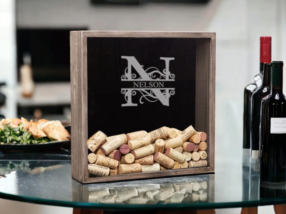Monogram Wine Cork Shadow Box, Personalized Holder, Display, Gift, Wedding Lover, Gift For Mom