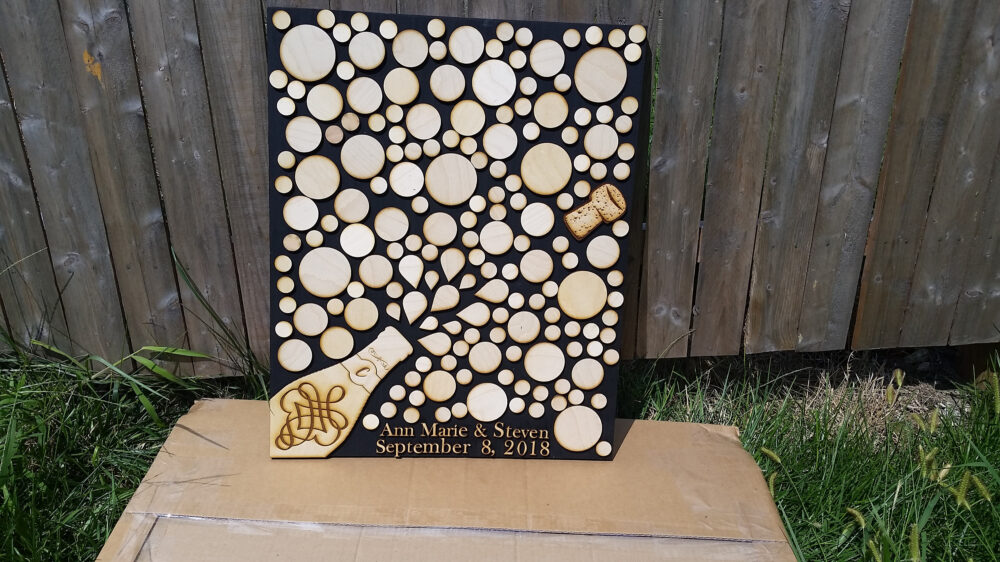 Wedding Sign Board, Champagne, Wine Bottle, Cork, Splash, Alternative in Signature Name Sign, Guest Book