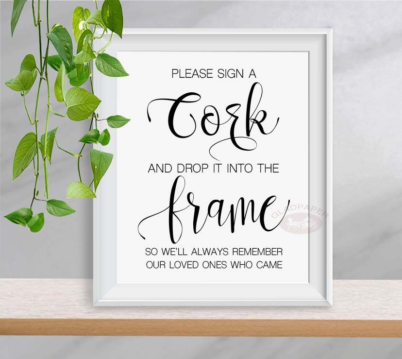 Please Sign A Cork & Drop Into A Frame Wedding Sign, Guest Book Alternative Sign, Wine Rustic Ax-045