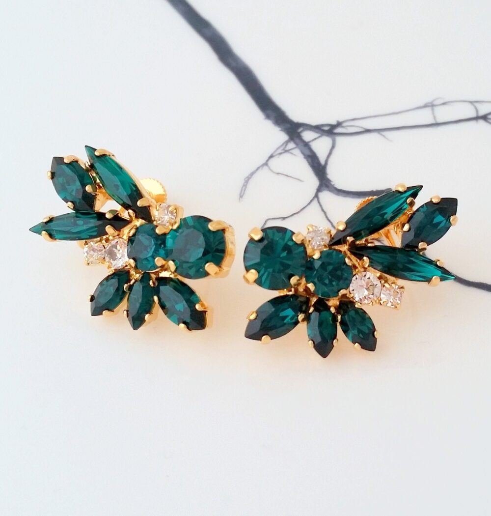 Emerald Climbing Earrings, Bridal Climbing Earring, Emerald Green Earring, Ear Crawler, Earcuff Earring, Crystal Earring, Bridal Trendy Earring