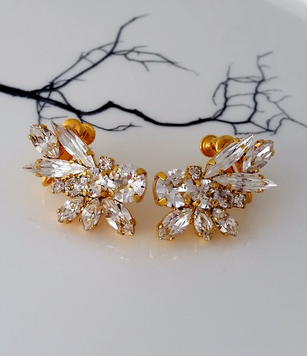 Climbing Earrings, Bridal Climbing Earrings, Crystal Ear Crawlers, Rose Gold Earrings, Crystal Trendy Earrings, Ear Cuff