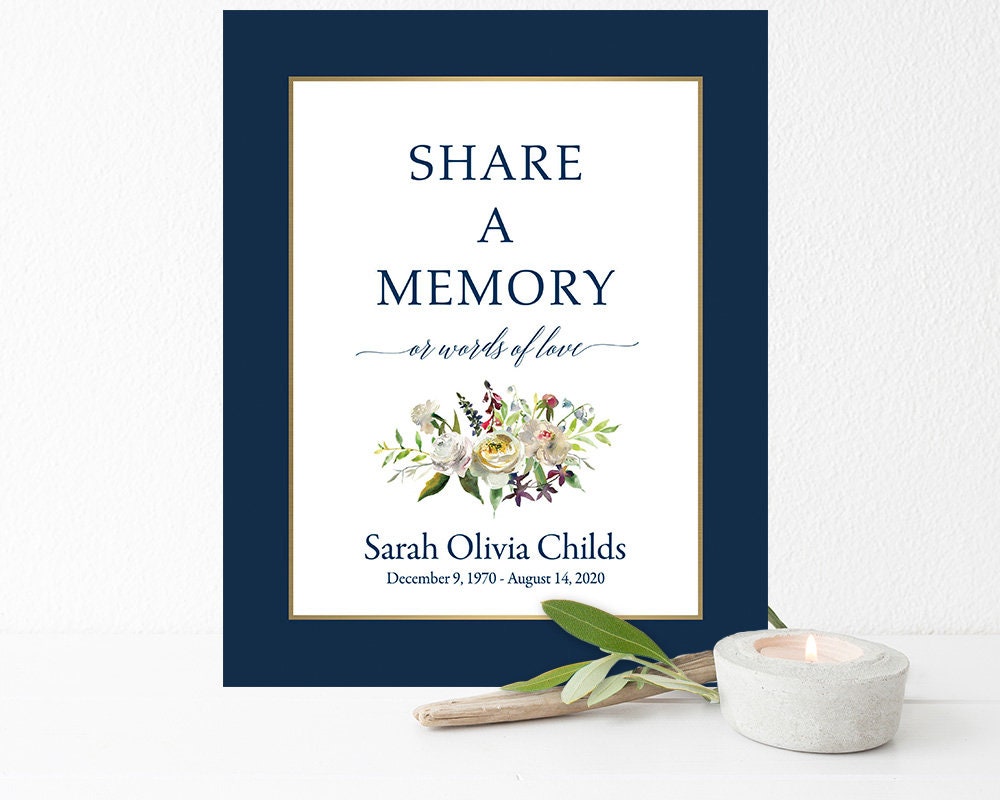 Please Share A Memory, Forever in Our Hearts Funeral Poster, Sign, Memorial Celebration Of Life Navy, Memory Signs