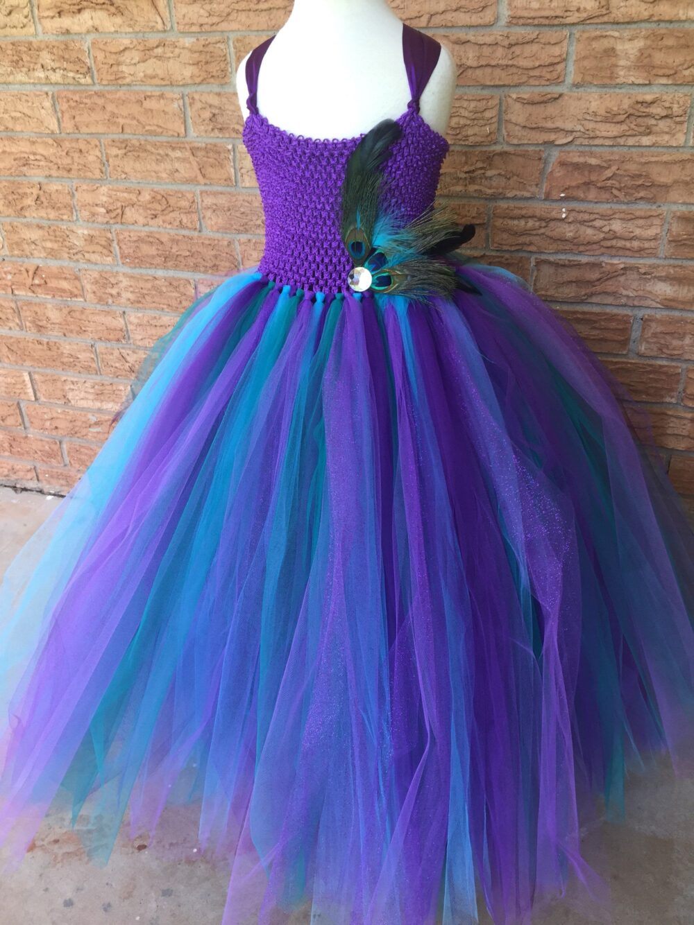 Purple Plum Peacock Wedding, Flower Girl Dress, Teal Tutu Tulle Peacock Theme