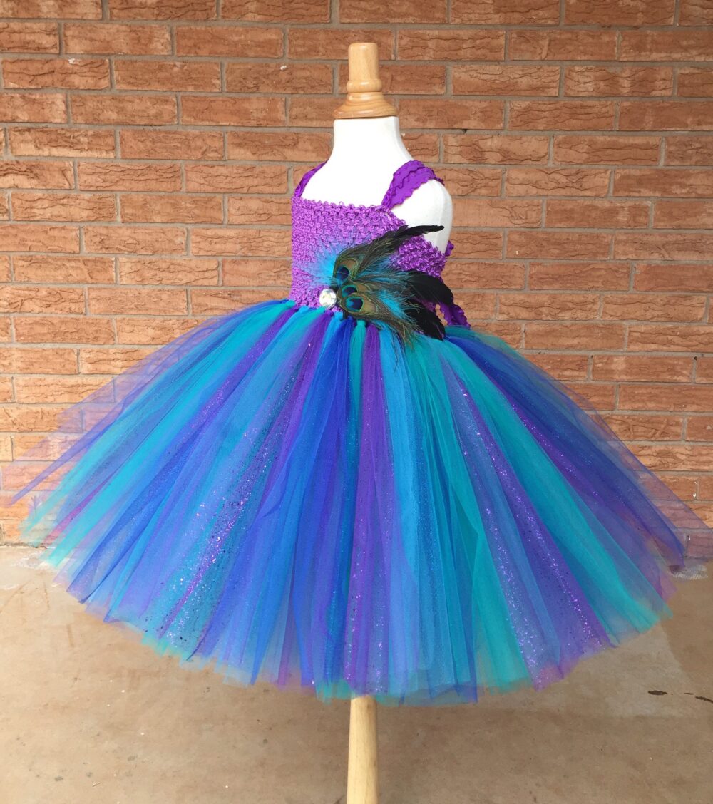 Peacock Wedding, Flower Girl Dress, Teal Tutu Tulle Peacock Theme